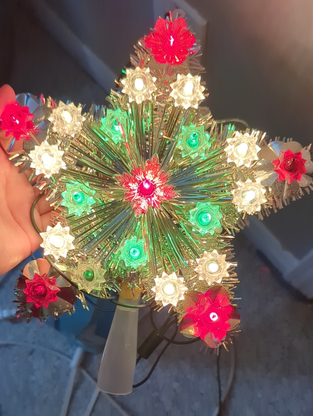 vintage Tree Star Topper Silver Red Green